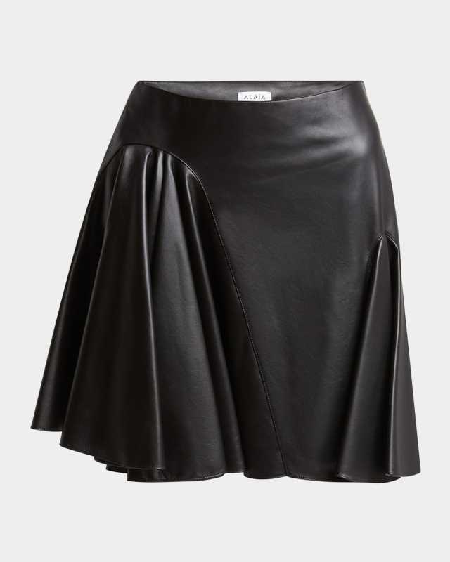 Asymmetric Flounce Leather Mini Skirt